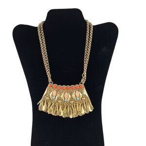 Stella & Dot Fiori Pendant Statement Necklace 30" or 17" Gold Tone Boho